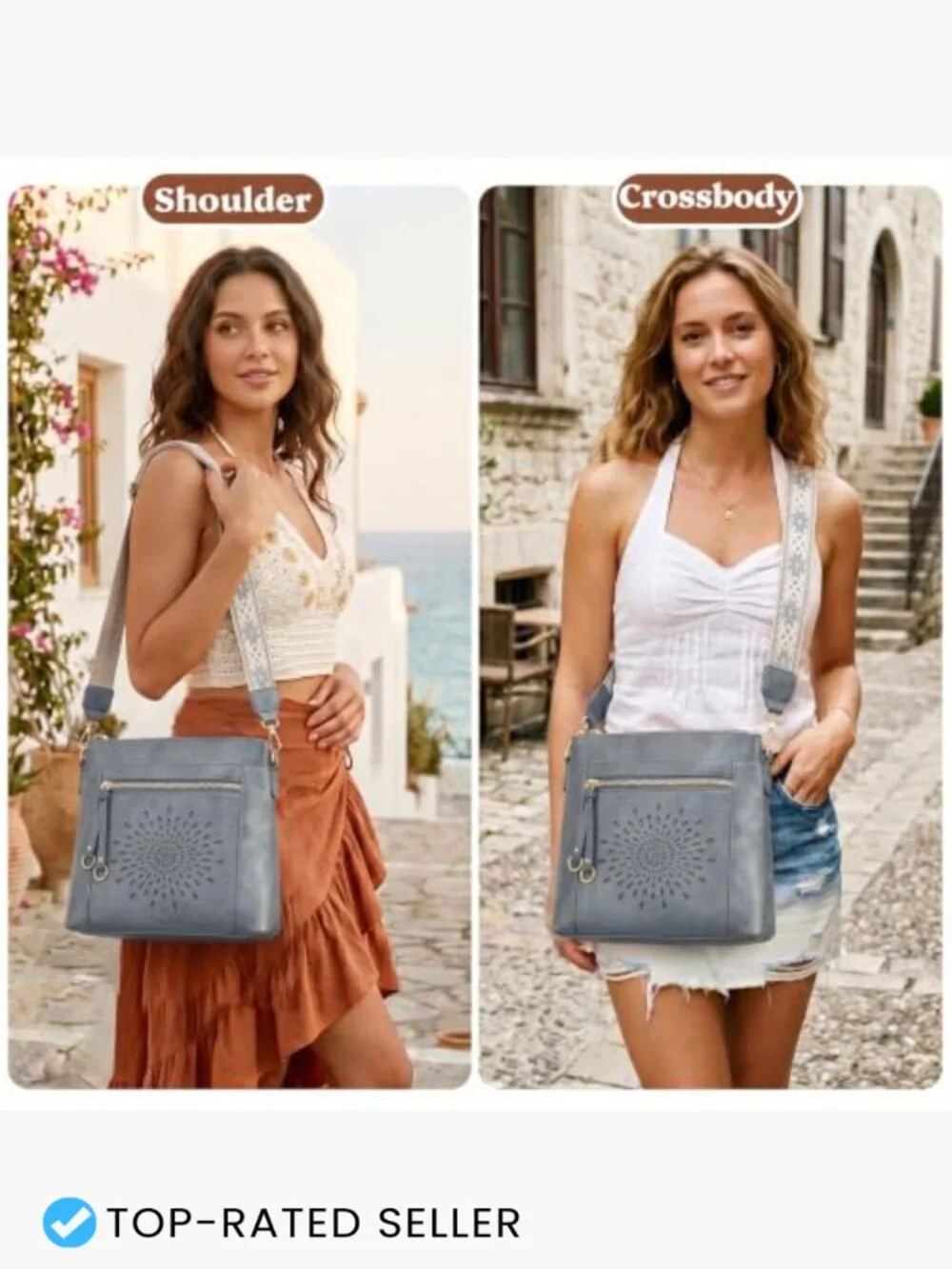 Faux Leather Hobo Crossbody Bag Multi Pocket Adjustable Strap Purse